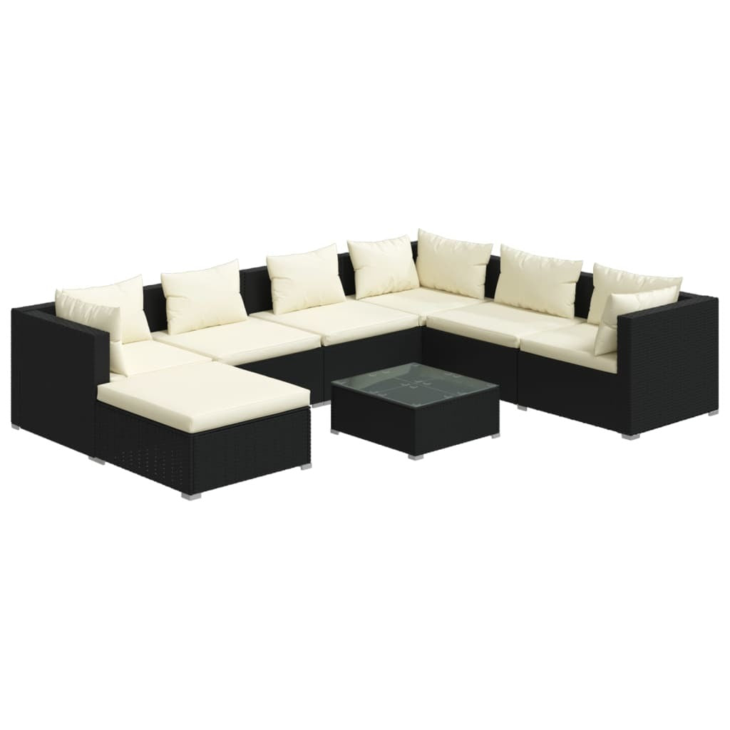 8 Piece Patio Lounge Set with Cushions Poly Rattan Black