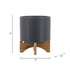 8" PLANTER W/ WOOD STAND, MATTE GRAY