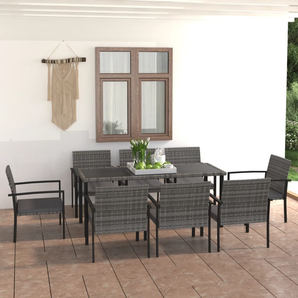 9 Piece Patio Dining Set Poly Rattan Gray - WoodPoly.com
