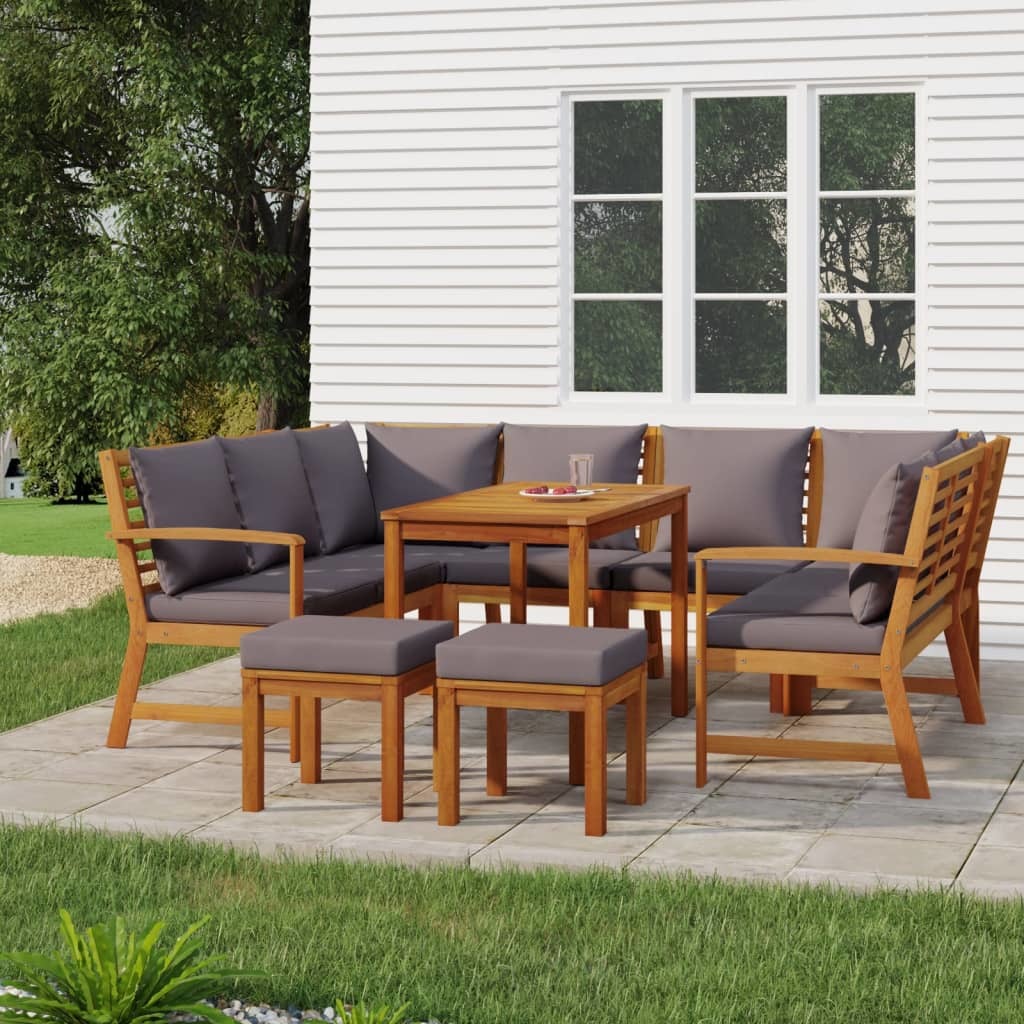 9 Piece Patio Dining Set with Cushions Solid Wood Acacia