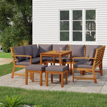 9 Piece Patio Dining Set with Cushions Solid Wood Acacia