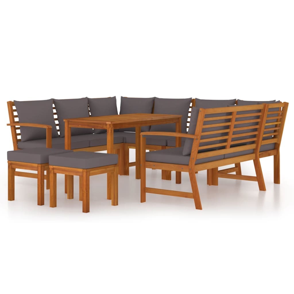 9 Piece Patio Dining Set with Cushions Solid Wood Acacia