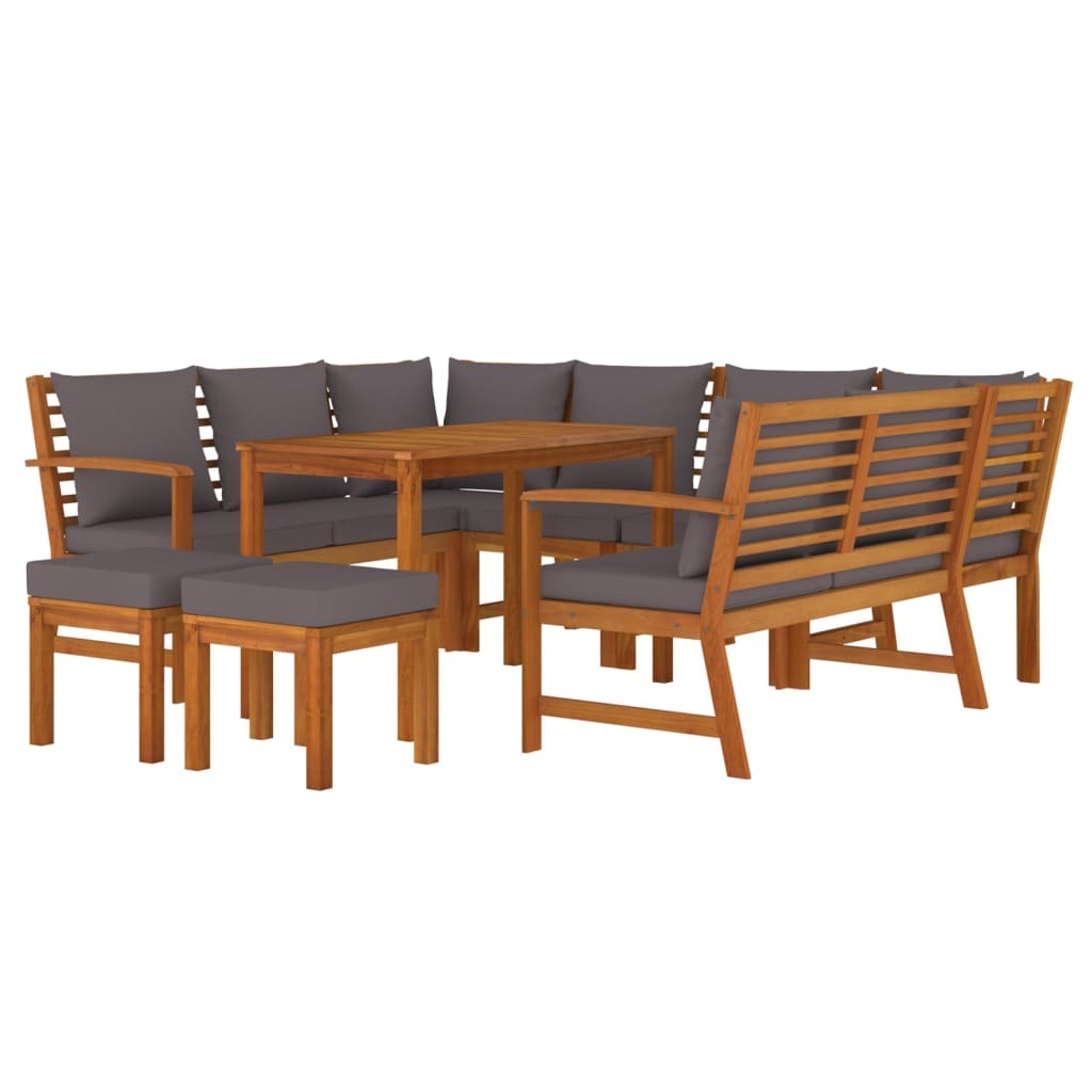 9 Piece Patio Dining Set with Cushions Solid Wood Acacia
