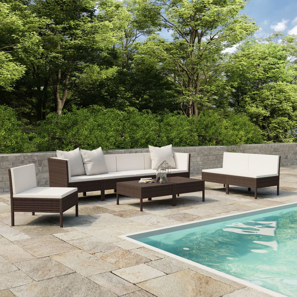 9 Piece Patio Lounge Set with Cushions Poly Rattan Brown - WoodPoly.com