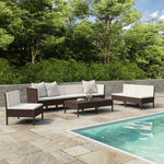 9 Piece Patio Lounge Set with Cushions Poly Rattan Brown - WoodPoly.com