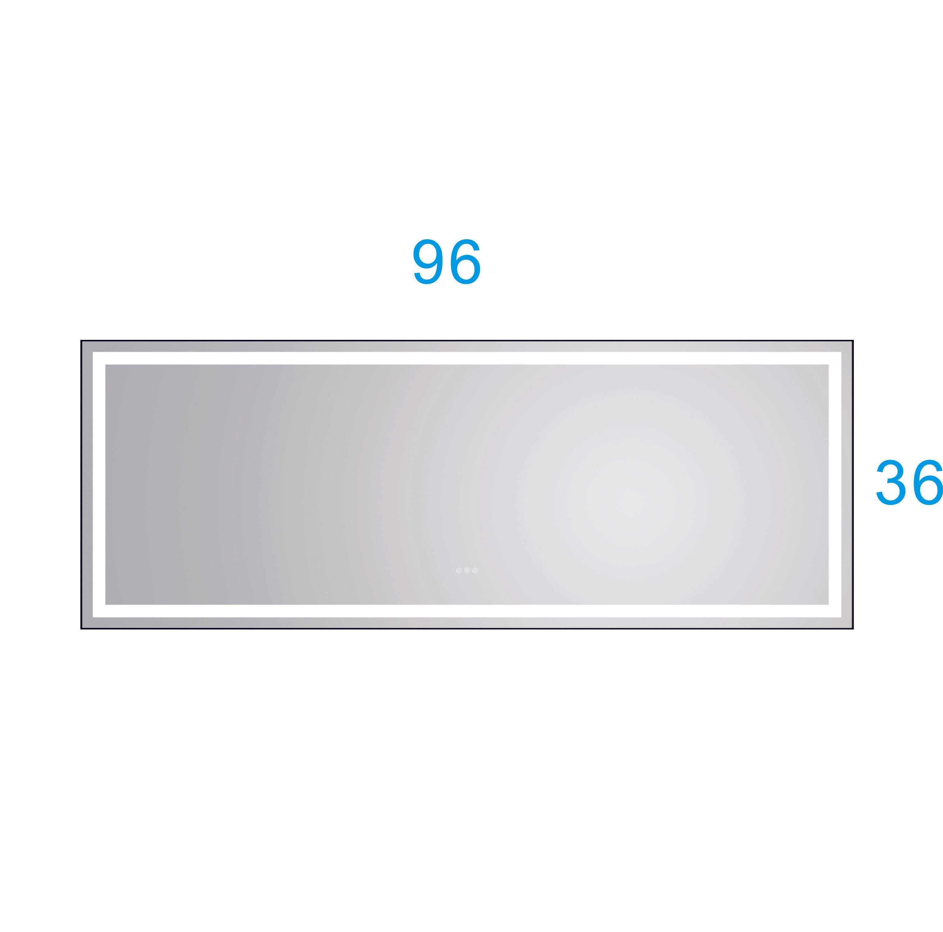 96in. W x36 in. H Framed LED Single Bathroom Vanity Mirror in Polished Crystal Bathroom Vanity LED Mirror with 3 Color Lights Mirror for Bathroom Wall