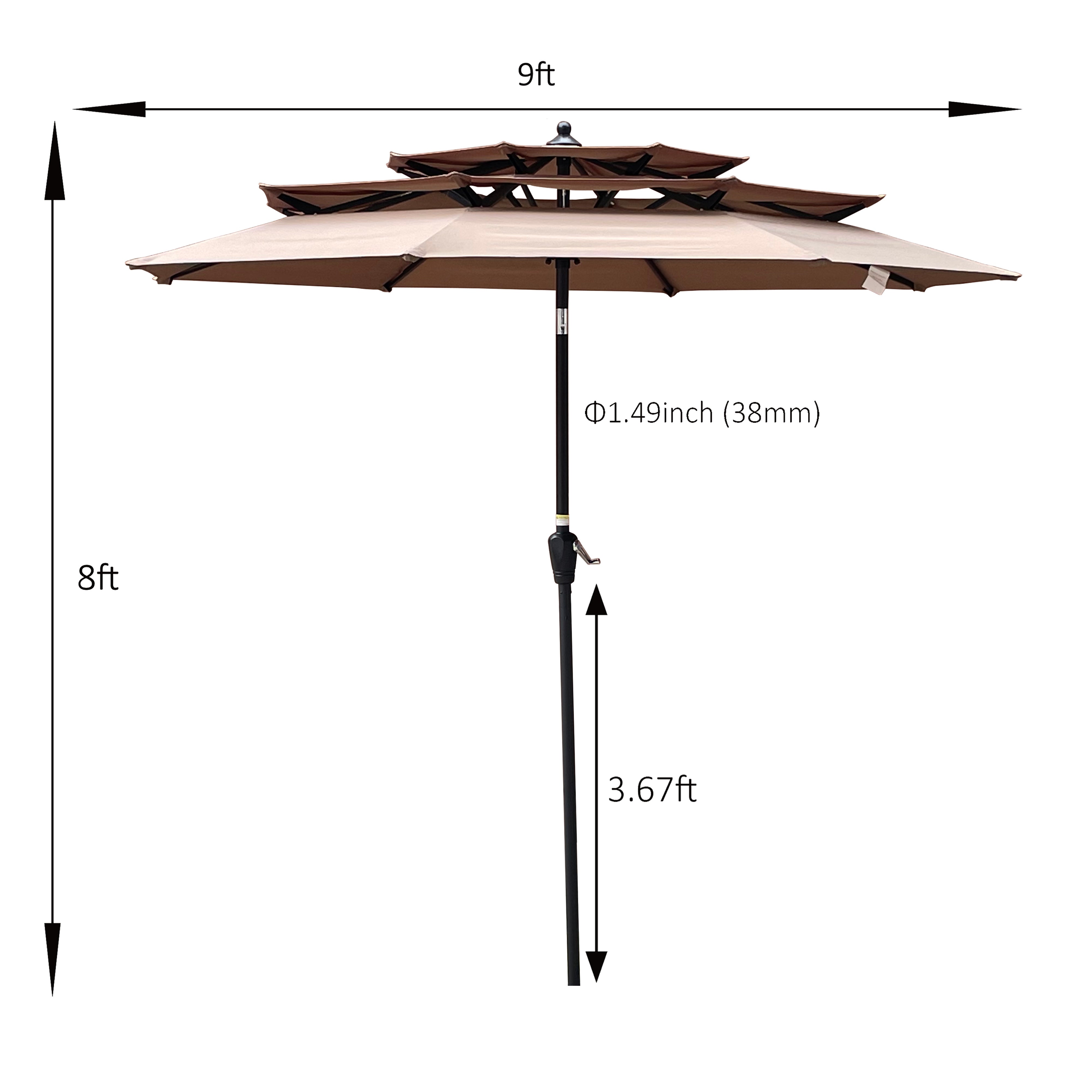 9Ft 3-Tiers Outdoor Patio Umbrella with Crank and tilt and Wind Vents for Garden Deck Backyard Pool Shade Outside Deck Swimming Pool