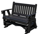 Amish Made Mission Series Poly Plastic Lumber Wood Glider Premium Colors Made in USA HDPE with No wood fibers Memorial Patio Porch Glider English design 1000 lbs Limit+G4:G5