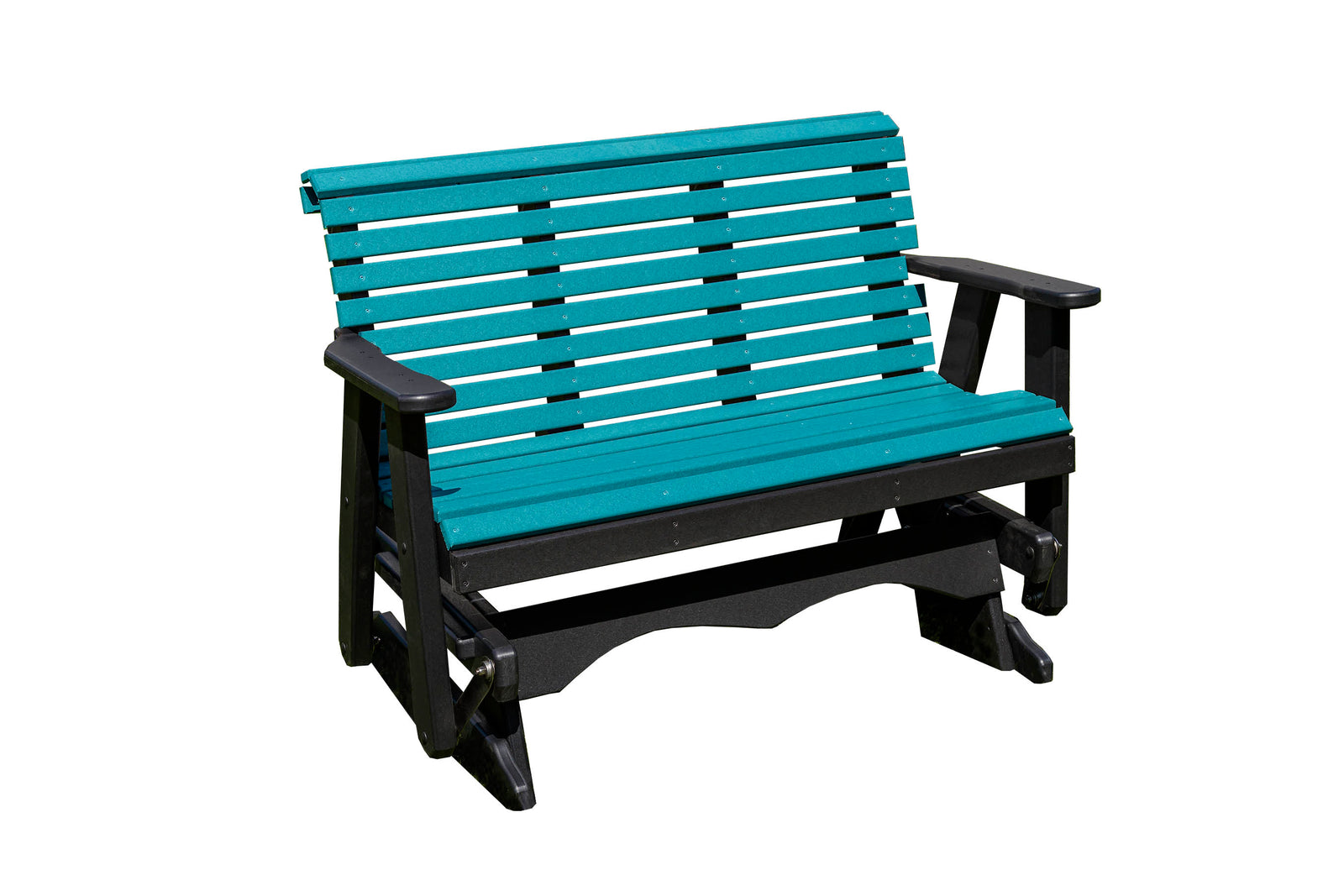 Glider Handmade by Amish Artisans in USA Poly Lumber wood Lancaster series Roll Back Porch Glider Heavy Duty Everlasting PolyTuf HDPE