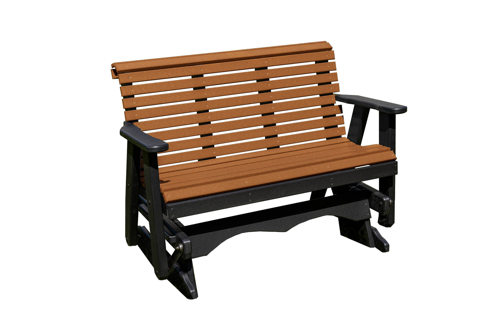 Glider Handmade by Amish Artisans in USA Poly Lumber wood Lancaster series Roll Back Porch Glider Heavy Duty Everlasting PolyTuf HDPE