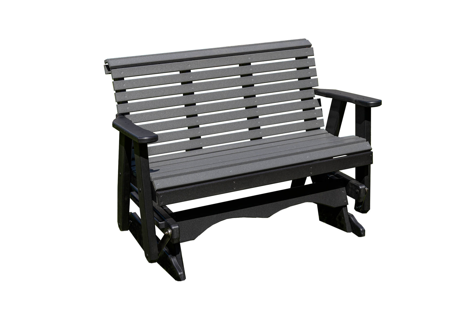 Glider Handmade by Amish Artisans in USA Poly Lumber wood Lancaster series Roll Back Porch Glider Heavy Duty Everlasting PolyTuf HDPE