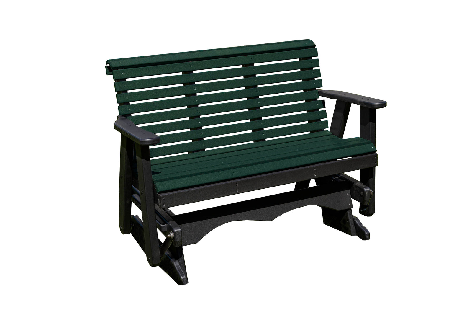 Glider Handmade by Amish Artisans in USA Poly Lumber wood Lancaster series Roll Back Porch Glider Heavy Duty Everlasting PolyTuf HDPE