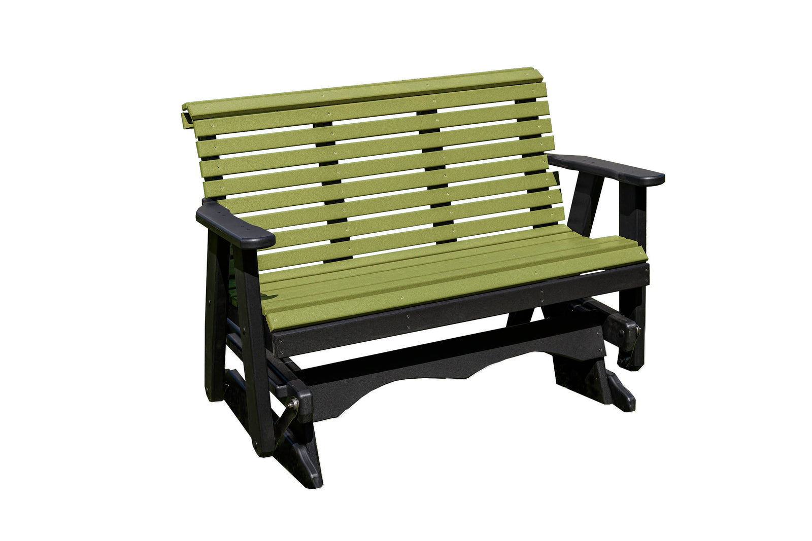 Glider Handmade by Amish Artisans in USA Poly Lumber wood Lancaster series Roll Back Porch Glider Heavy Duty Everlasting PolyTuf HDPE