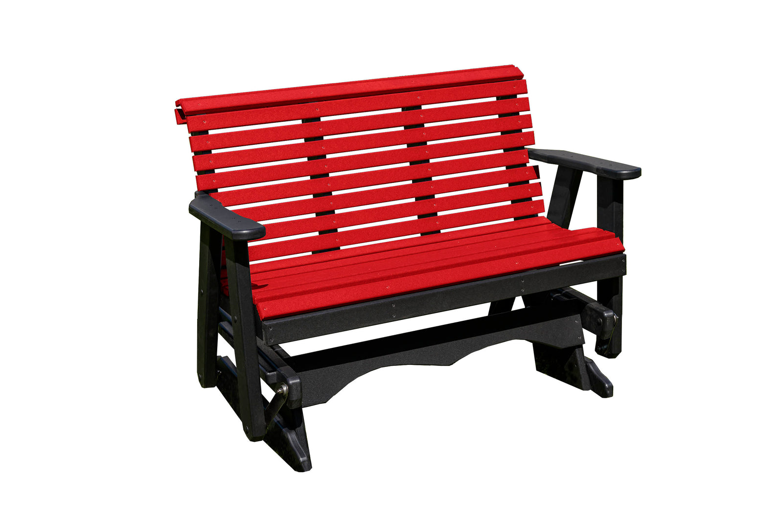 Glider Handmade by Amish Artisans in USA Poly Lumber wood Lancaster series Roll Back Porch Glider Heavy Duty Everlasting PolyTuf HDPE