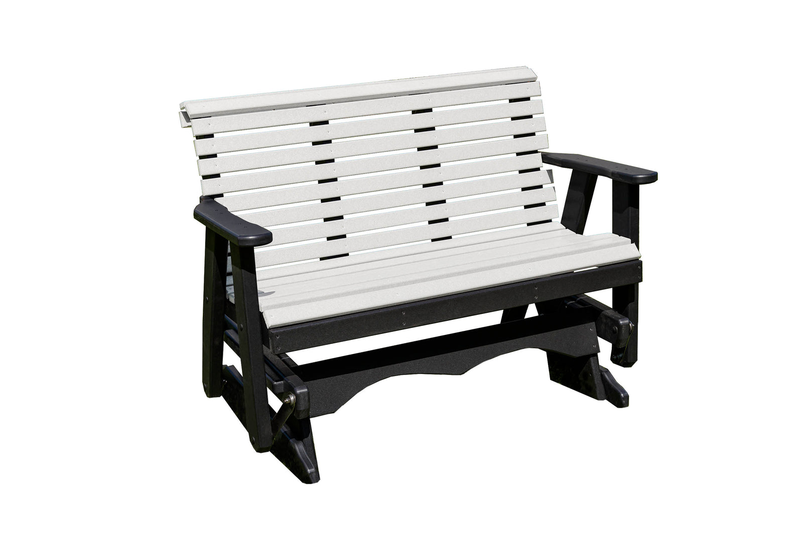 Glider Handmade by Amish Artisans in USA Poly Lumber wood Lancaster series Roll Back Porch Glider Heavy Duty Everlasting PolyTuf HDPE