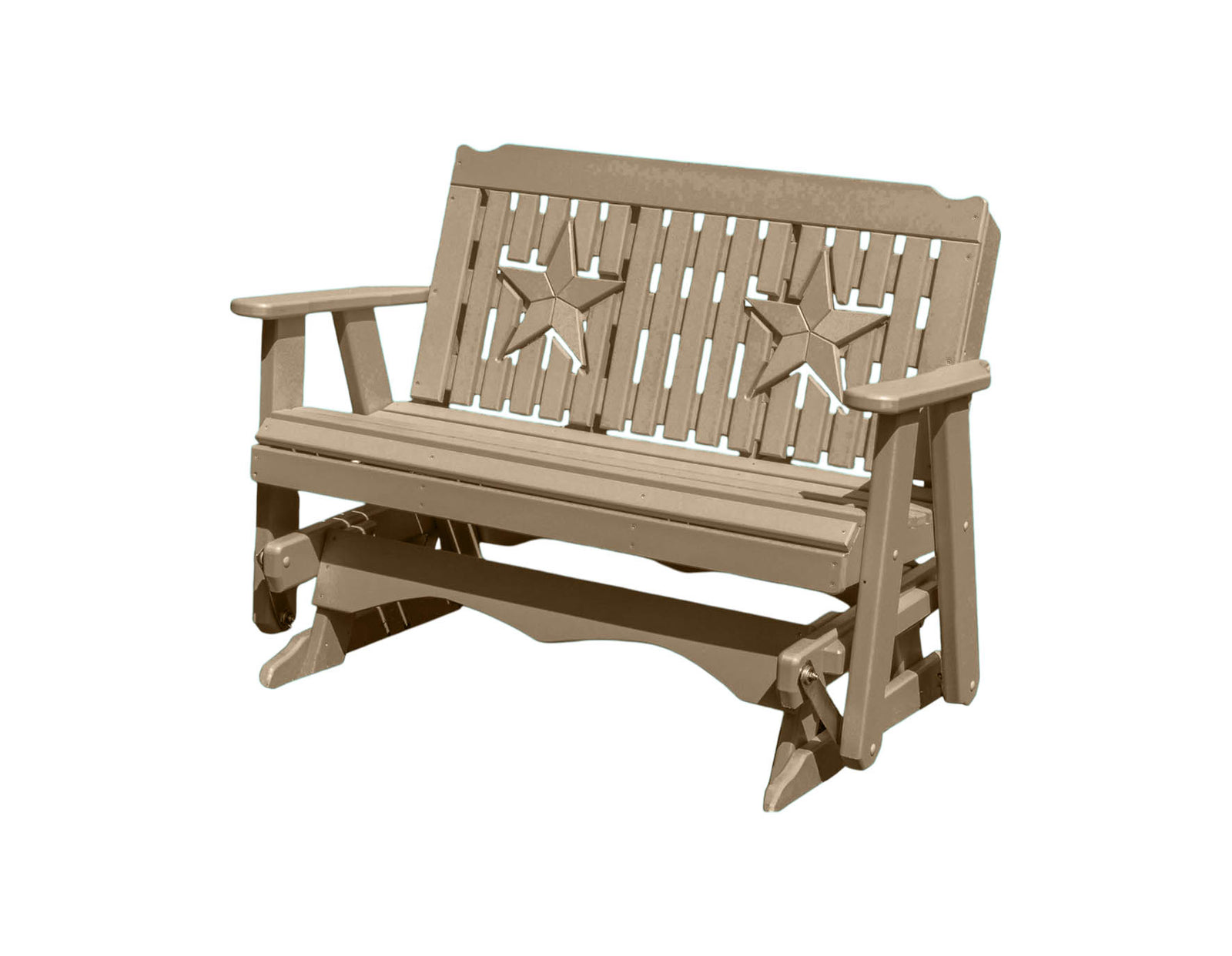 Amish Made Star Series Poly Plastic Lumber Wood Glider Premium Colors Made in USA HDPE with No wood fibers Memorial Patio Porch Park Church Glider Signature design 1000 lbs Limit