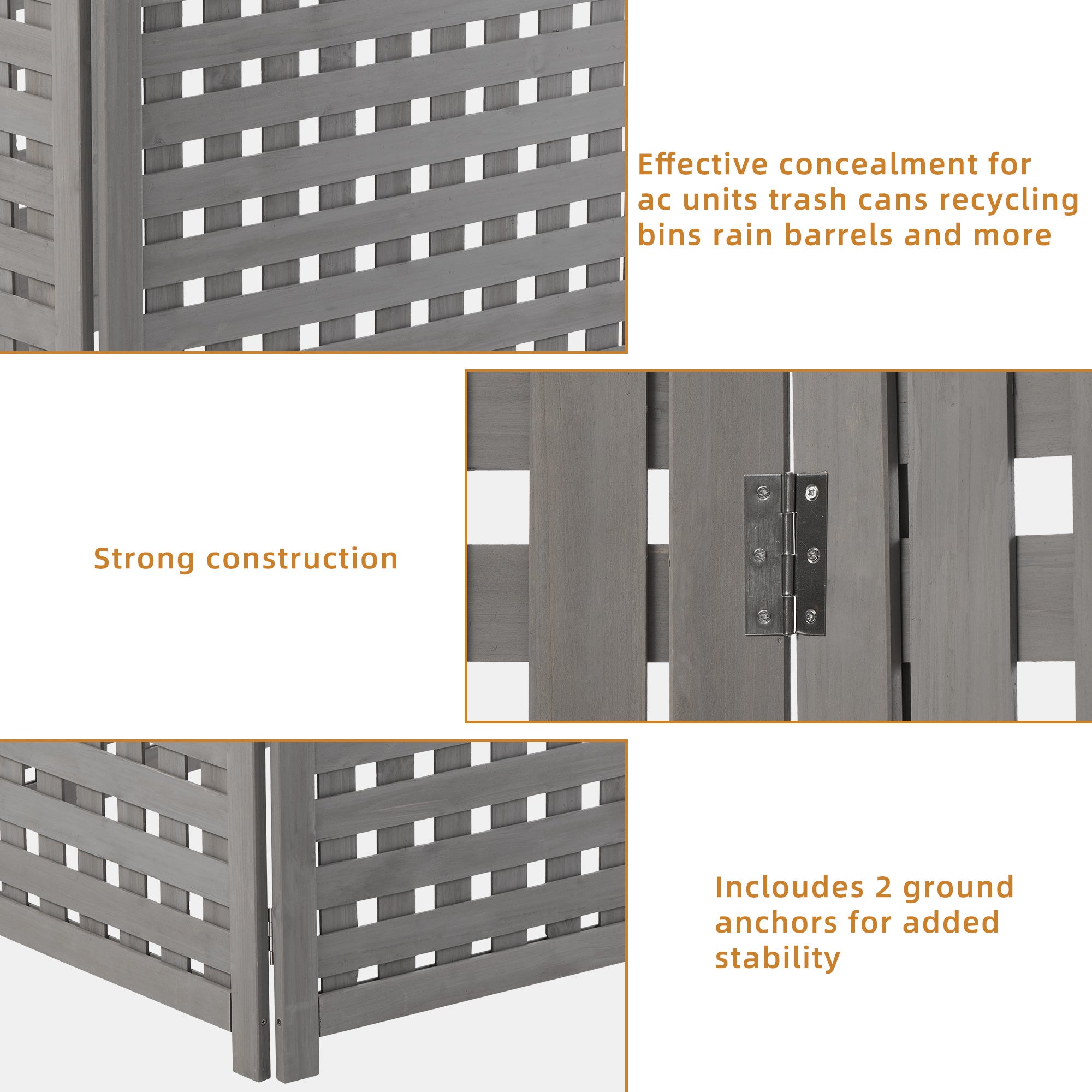 Air Conditioner Fence Screen Outside, Cedar Privacy Fence 3 Panels to Hide AC & Trash Enclosure, 32"W x 38"H