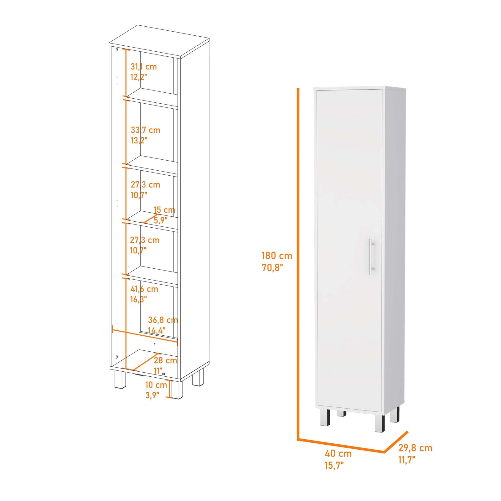 Andrews 1-Door 5-Shelf Tall Storage Cabinet White