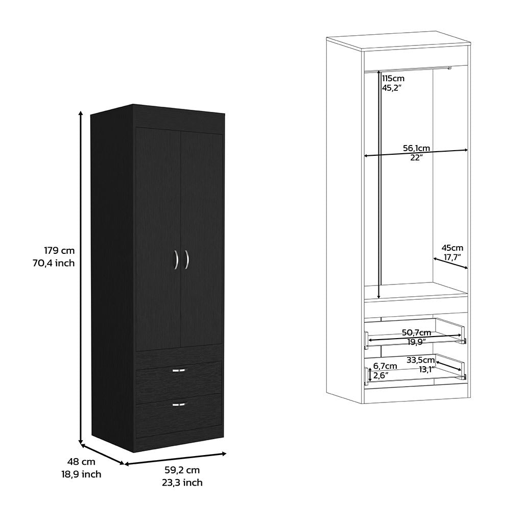 Armoire Tarento, Two Drawers, Black Wengue Finish