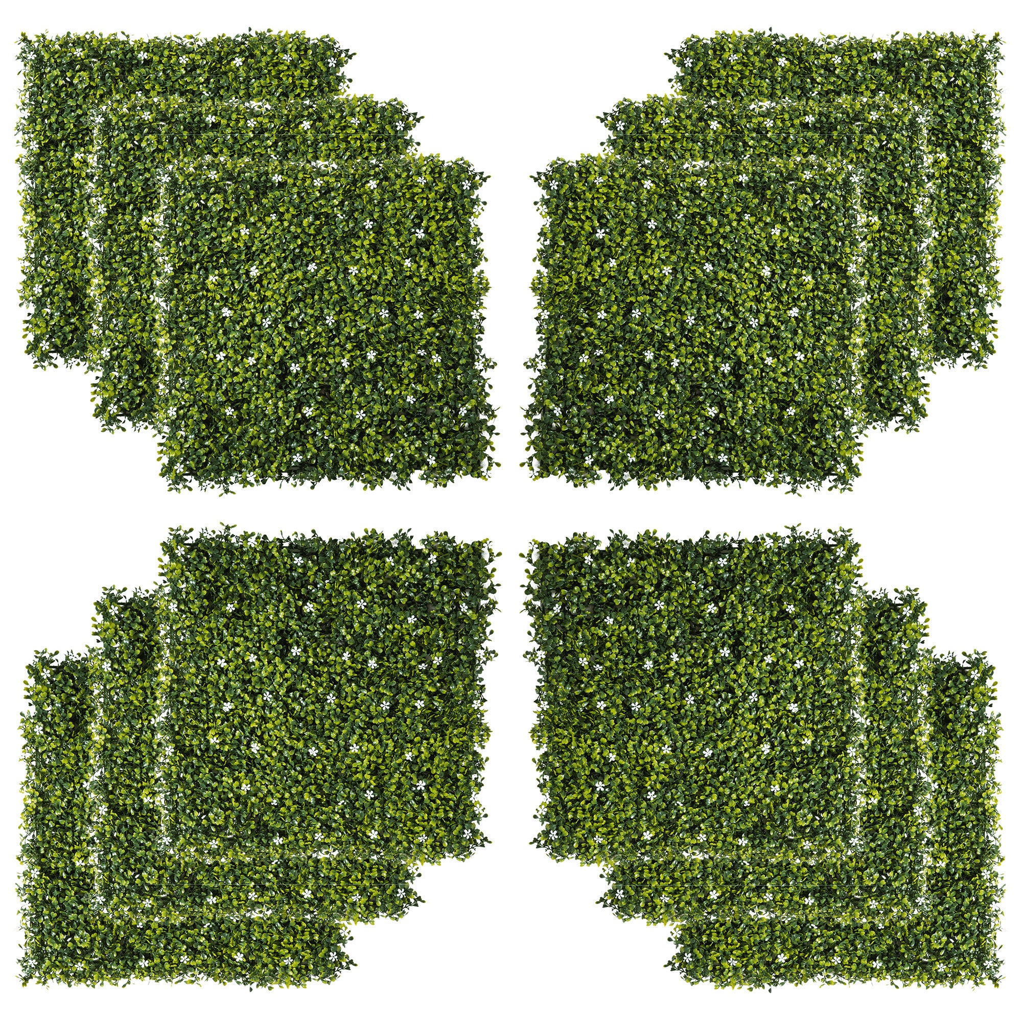 Artificial Grass Wall Panel Backdrop, 12 20" x 20" Boxwood UV Protection Privacy Coverage Panels for Indoor & Outdoor Decor, Wall & Fence Covering, Milan Leaf & Flowers