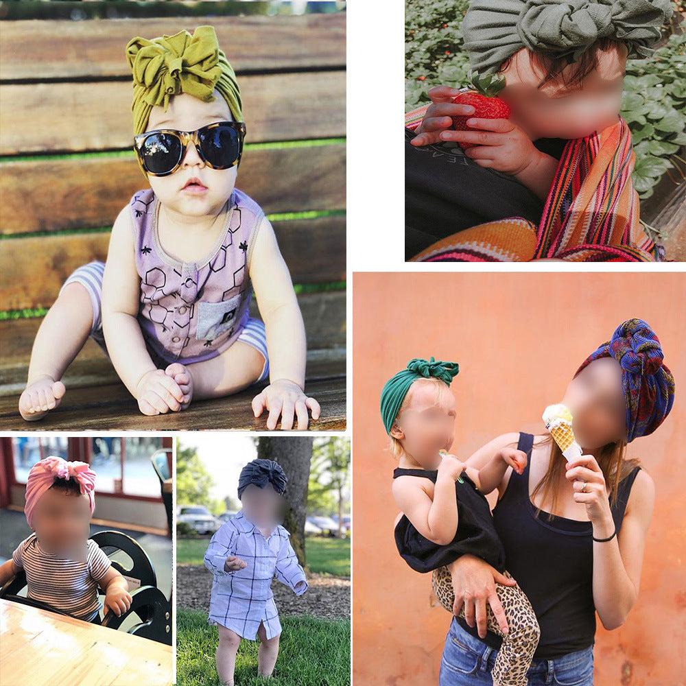 Baby Girls Headwrap Bowknot Cotton Cloth Turban Toddler Ear Hat Kids Head Cap Baby Hats - WoodPoly.com