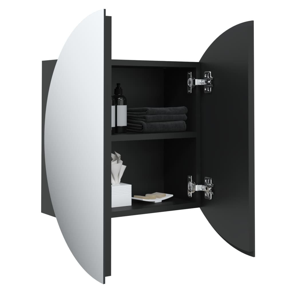 Bathroom Cabinet with Round Mirror&LED Black 15.7