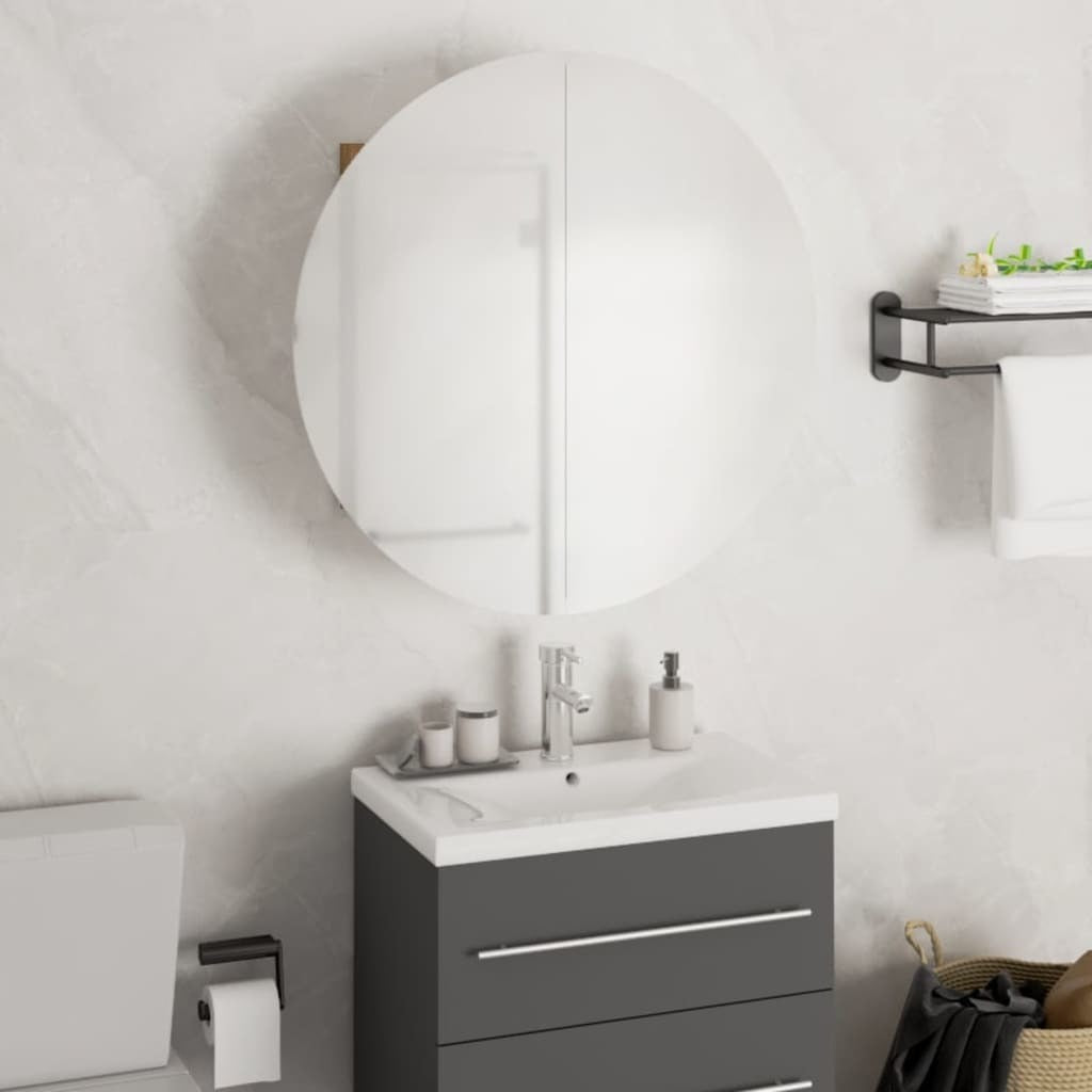 Bathroom Cabinet with Round Mirror&LED Black 18.5