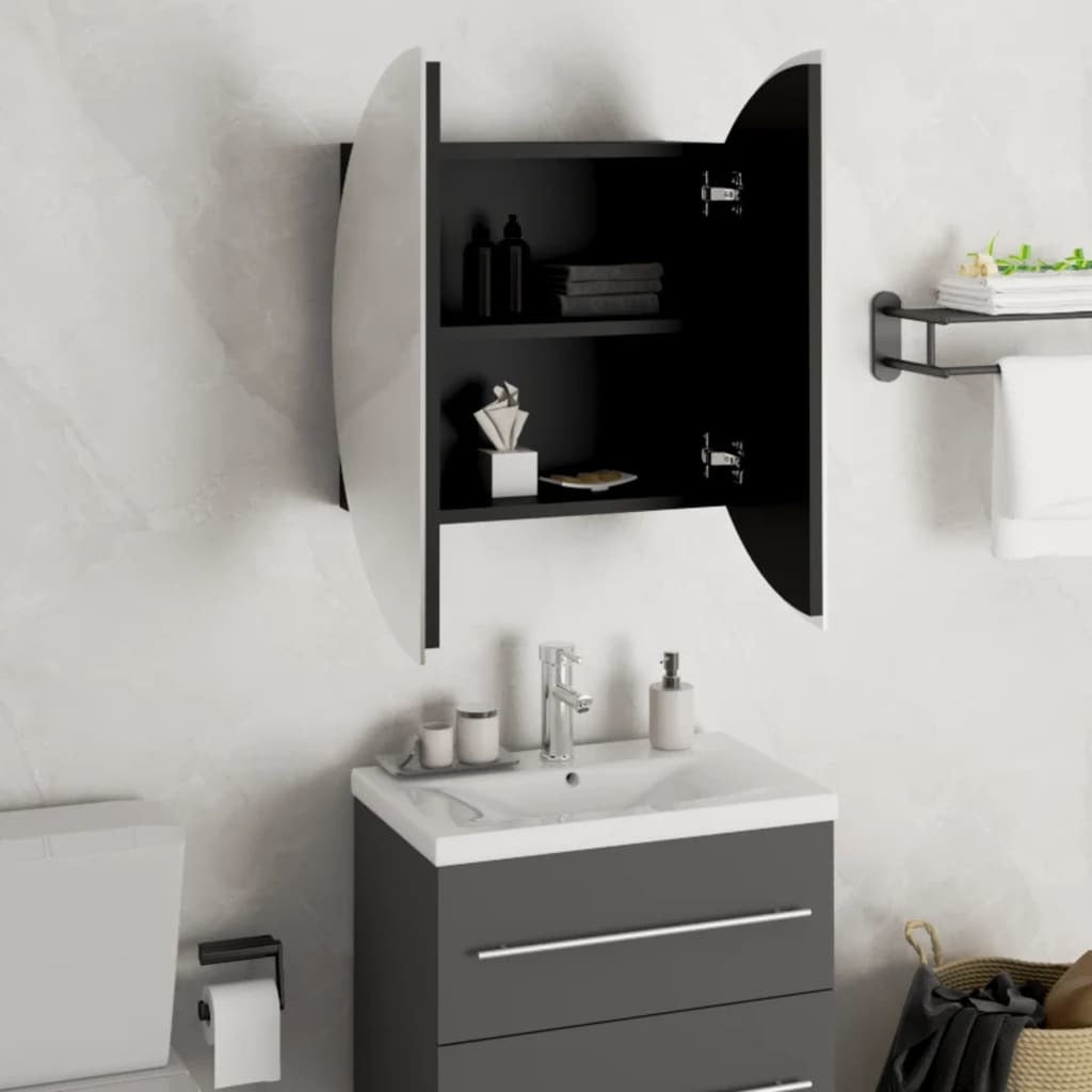 Bathroom Cabinet with Round Mirror&LED Black 18.5