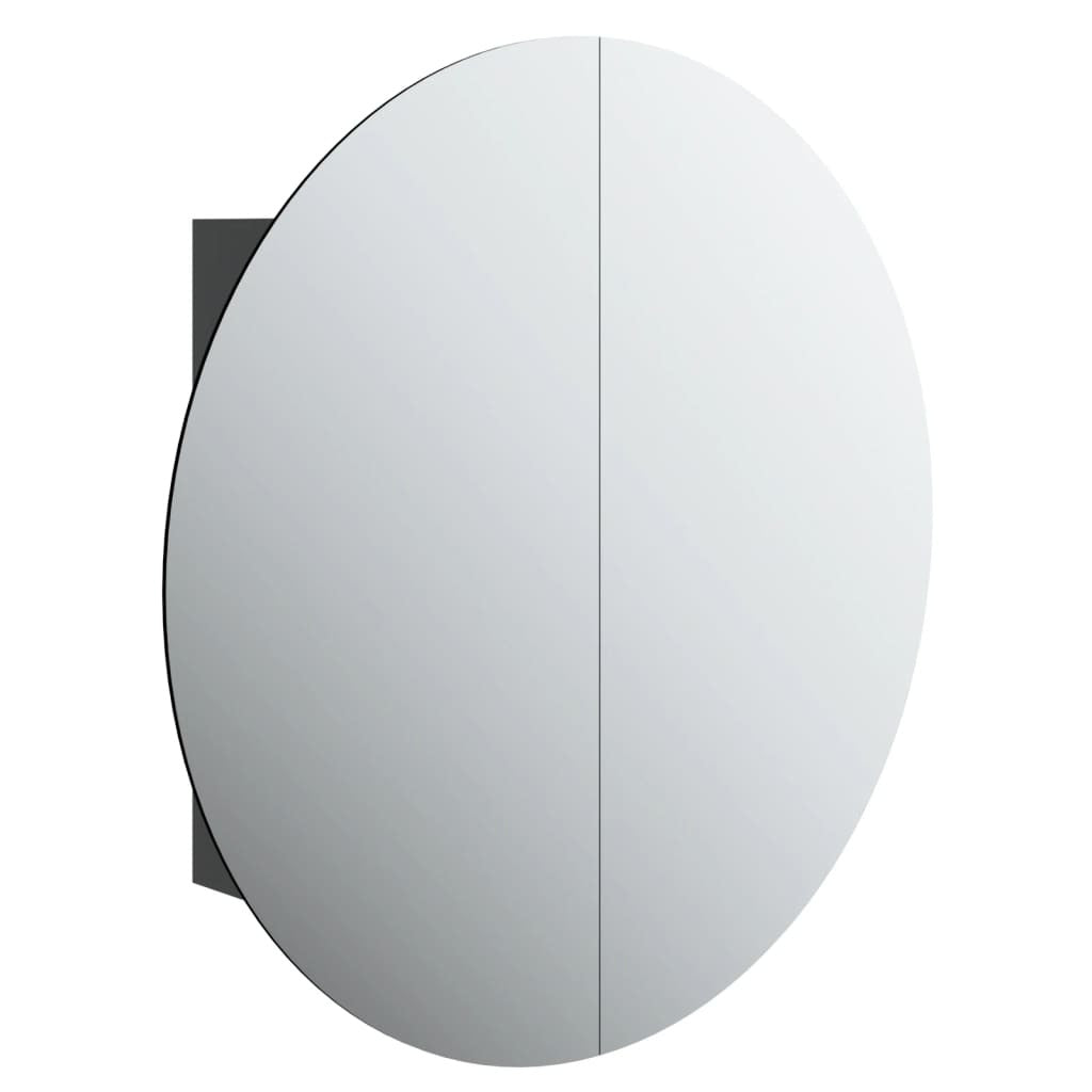 Bathroom Cabinet with Round Mirror&LED Black 21.3