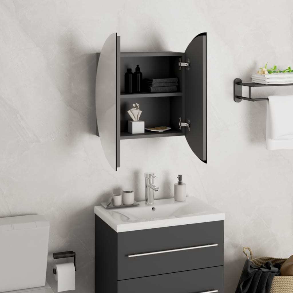 Bathroom Cabinet with Round Mirror&LED Gray 15.7