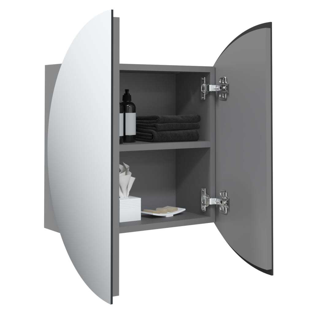 Bathroom Cabinet with Round Mirror&LED Gray 15.7