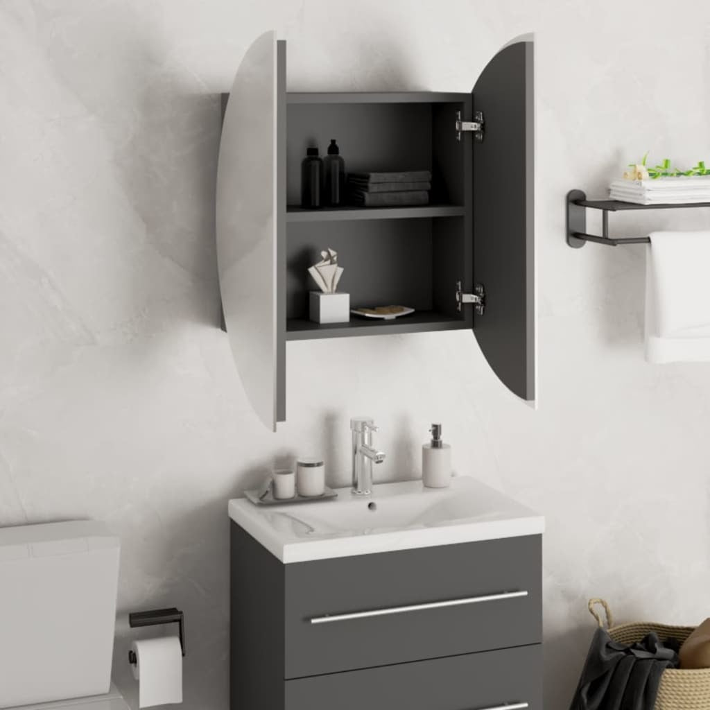 Bathroom Cabinet with Round Mirror&LED Gray 18.5