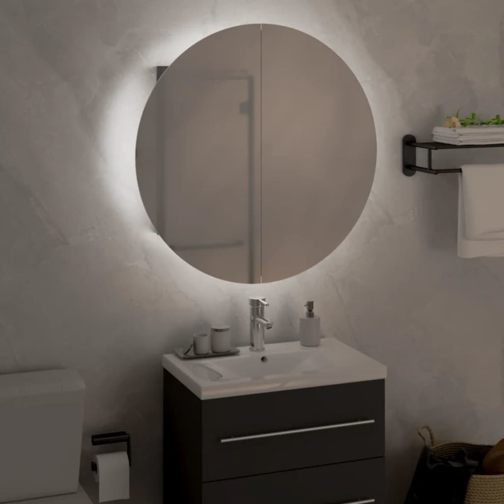 Bathroom Cabinet with Round Mirror&LED Gray 18.5