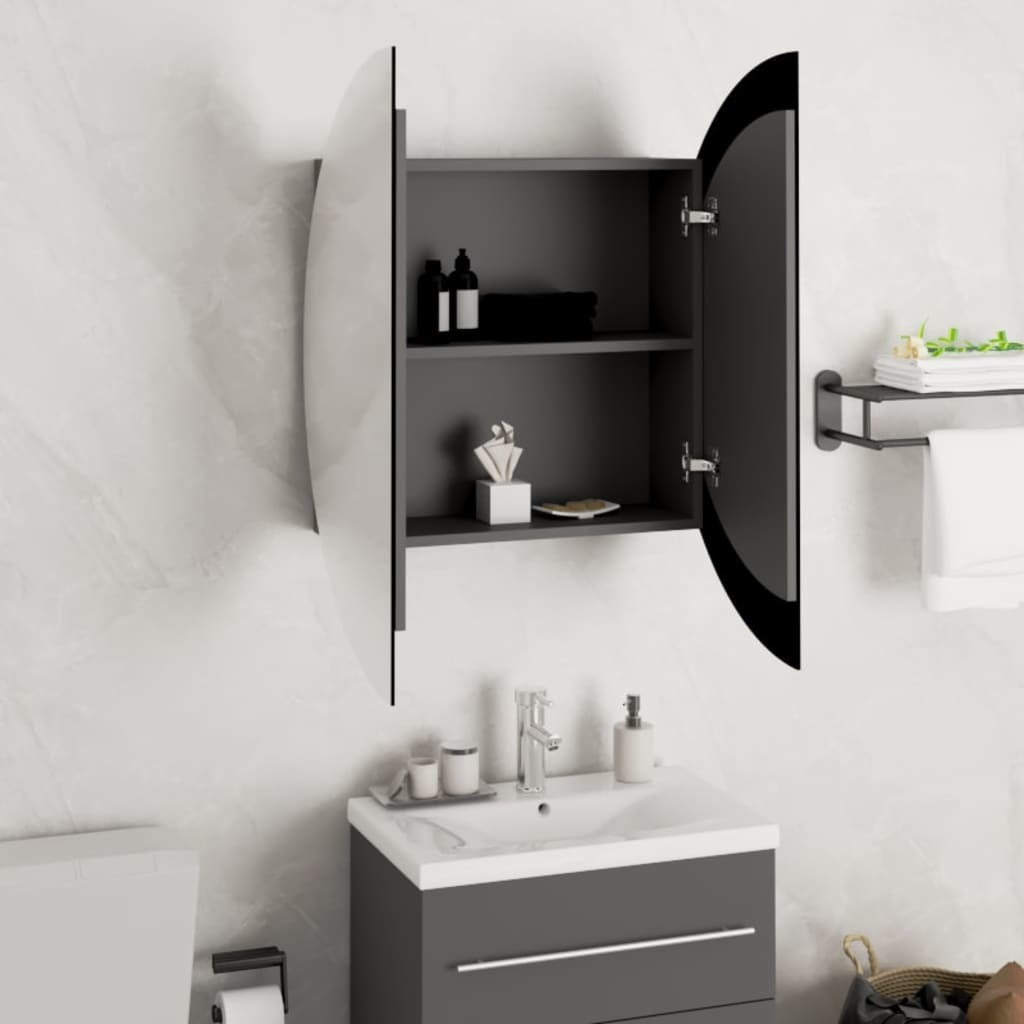 Bathroom Cabinet with Round Mirror&LED Gray 21.3