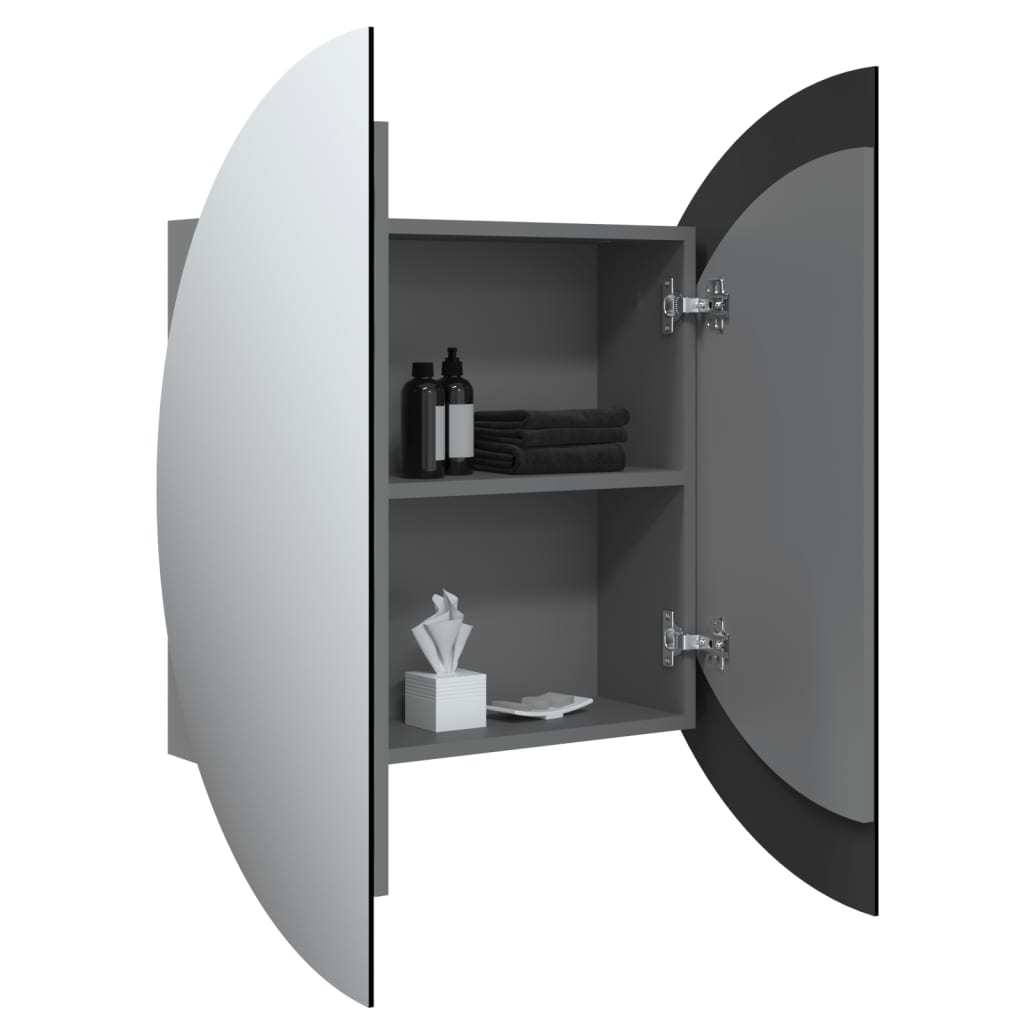 Bathroom Cabinet with Round Mirror&LED Gray 21.3"x21.3"x6.9"