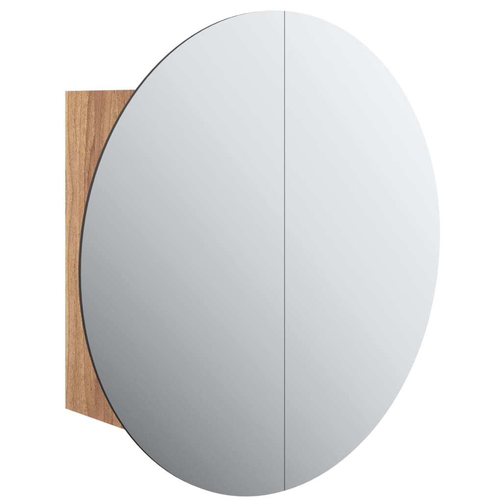 Bathroom Cabinet with Round Mirror&LED Oak 15.7