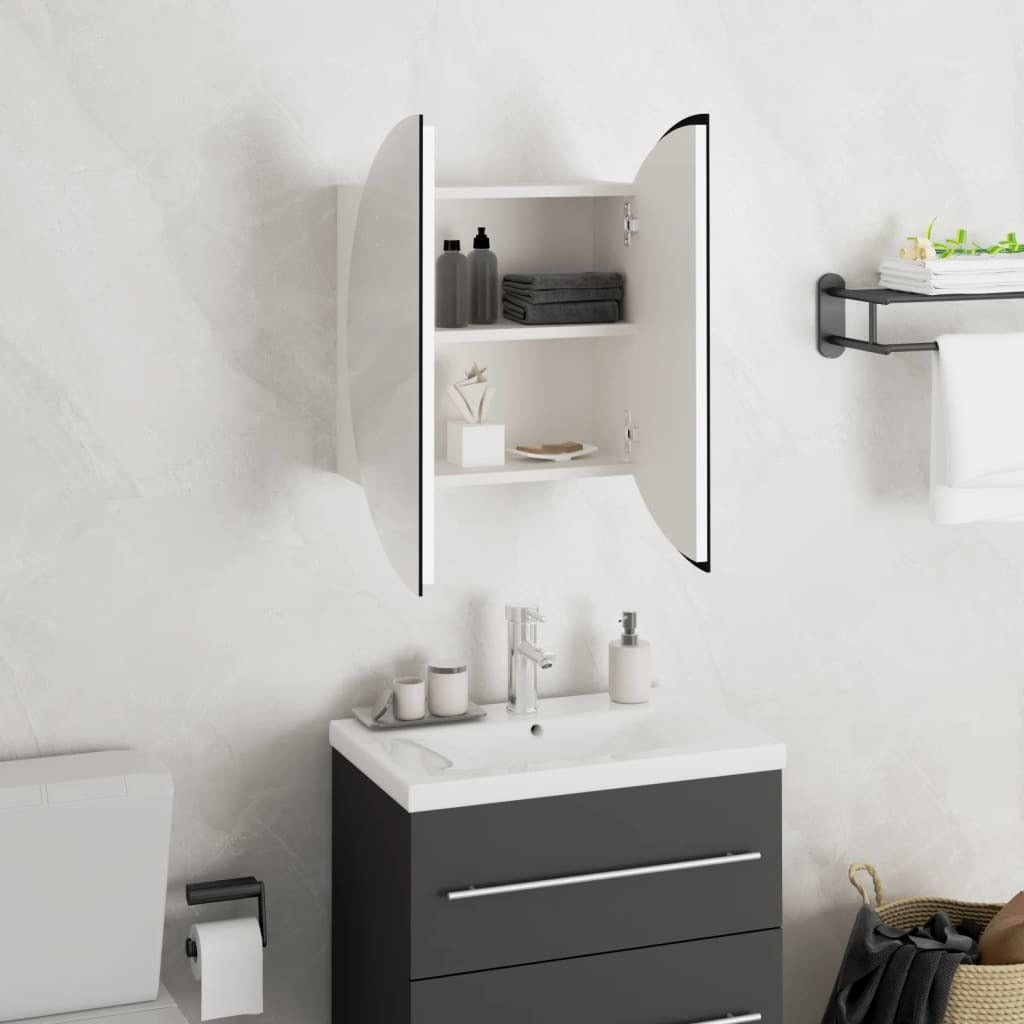 Bathroom Cabinet with Round Mirror&LED White 15.7