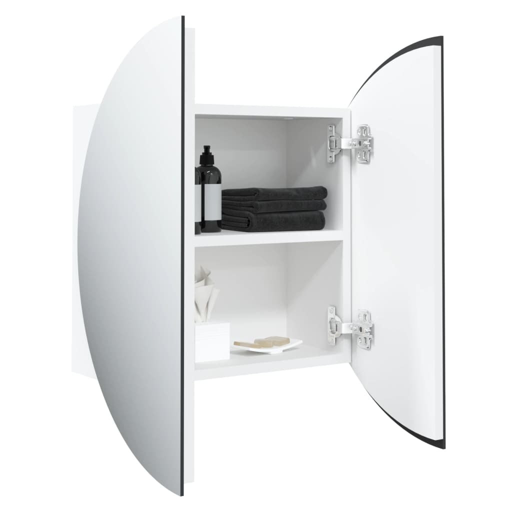 Bathroom Cabinet with Round Mirror&LED White 15.7