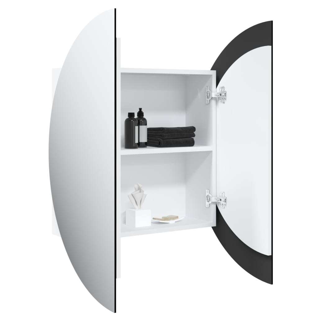 Bathroom Cabinet with Round Mirror&LED White 21.3"x21.3"x6.9"