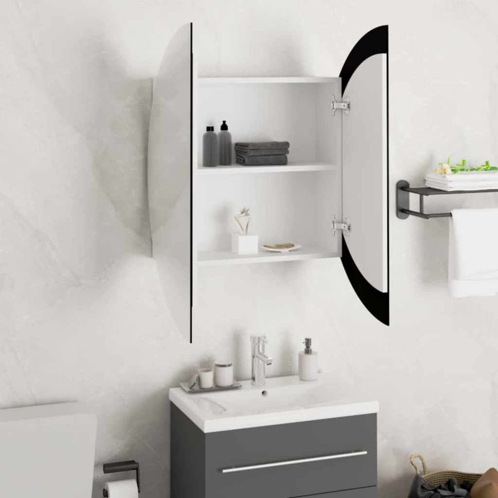 Bathroom Cabinet with Round Mirror&LED White 21.3