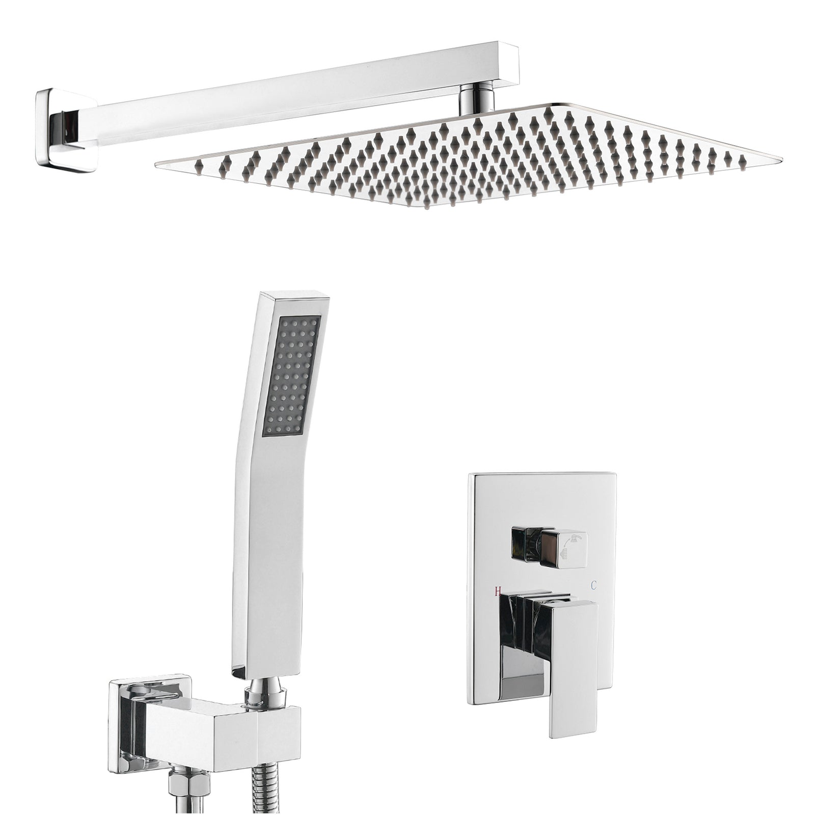 Bathroom Luxury Rain Mixer Combo Set Wall Mounted Rainfall Shower Head System Polished Chrome, (Contain Faucet Rough-in Valve Body and Trim)