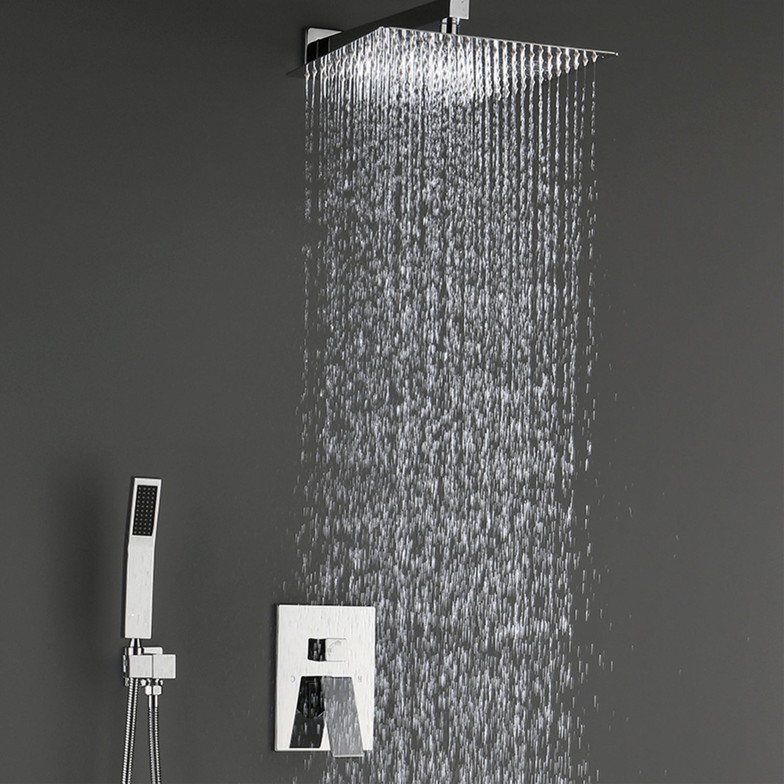 Bathroom Luxury Rain Mixer Combo Set Wall Mounted Rainfall Shower Head System Polished Chrome, (Contain Faucet Rough-in Valve Body and Trim)