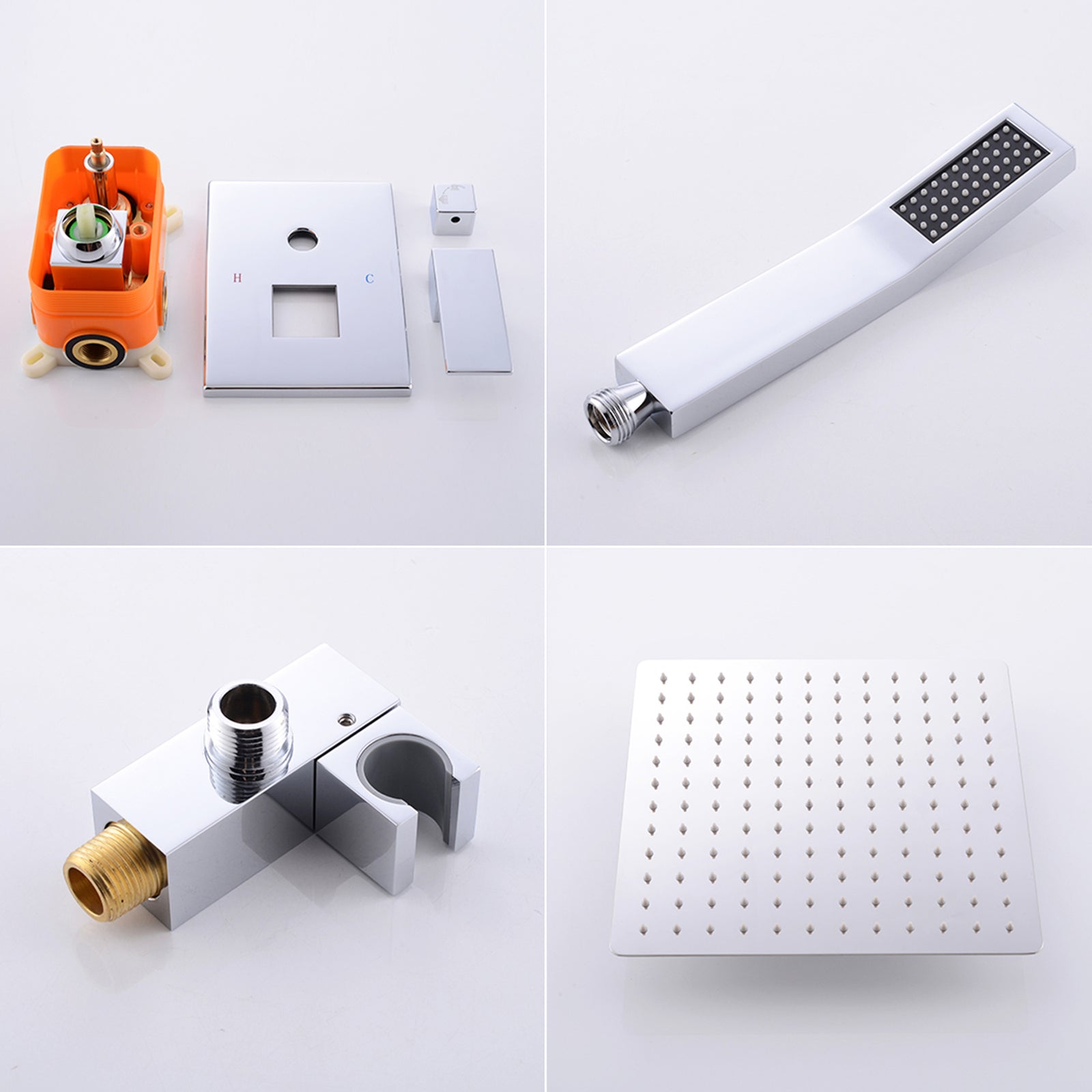 Bathroom Luxury Rain Mixer Combo Set Wall Mounted Rainfall Shower Head System Polished Chrome, (Contain Faucet Rough-in Valve Body and Trim)