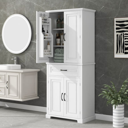 Bathroom Storage Cabinet with Doors and Drawer, Multiple Storage Space, Adjustable Shelf