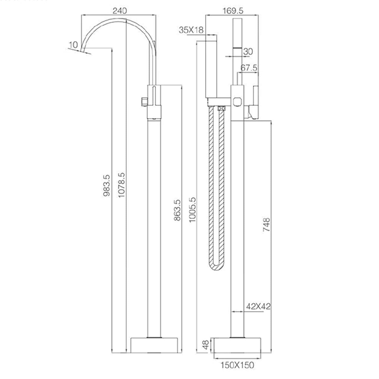 Bathtub Faucet Free Standing Floor Mounted Tub Faucet Tub Filler, Bathroom High Flow Shower Faucets with Handheld Shower in Black