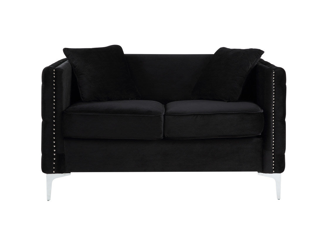 Bayberry Black Velvet Loveseat with 2 Pillows