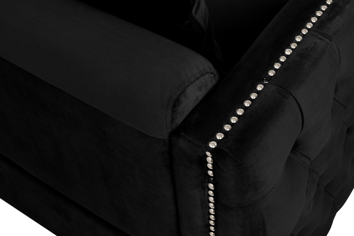 Bayberry Black Velvet Loveseat with 2 Pillows