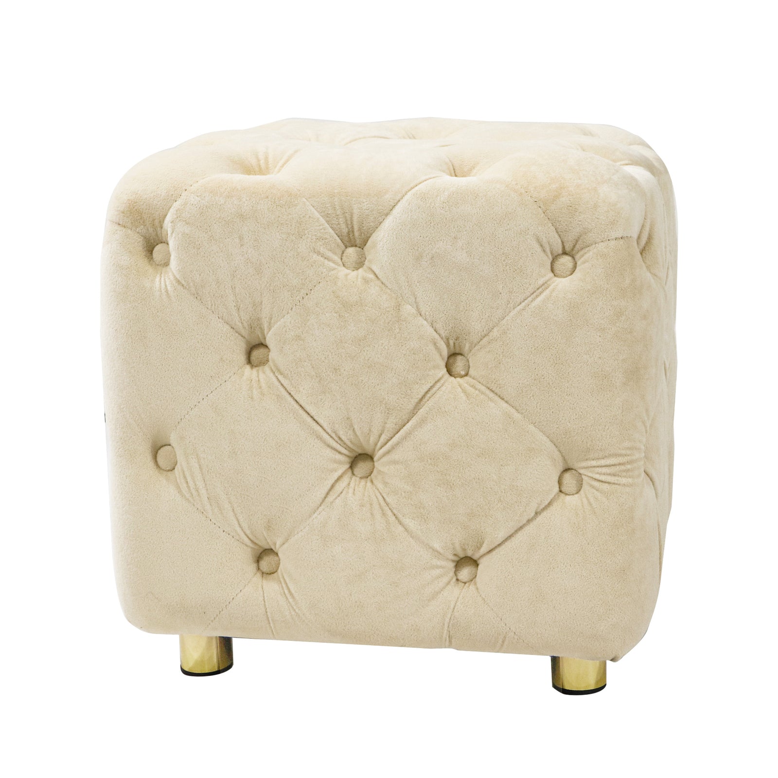 Beige Modern Velvet Upholstered Ottoman, Exquisite Small End Table, Soft Foot Stool,Dressing Makeup Chair, Comfortable Seat for Living Room, Bedroom, Entrance