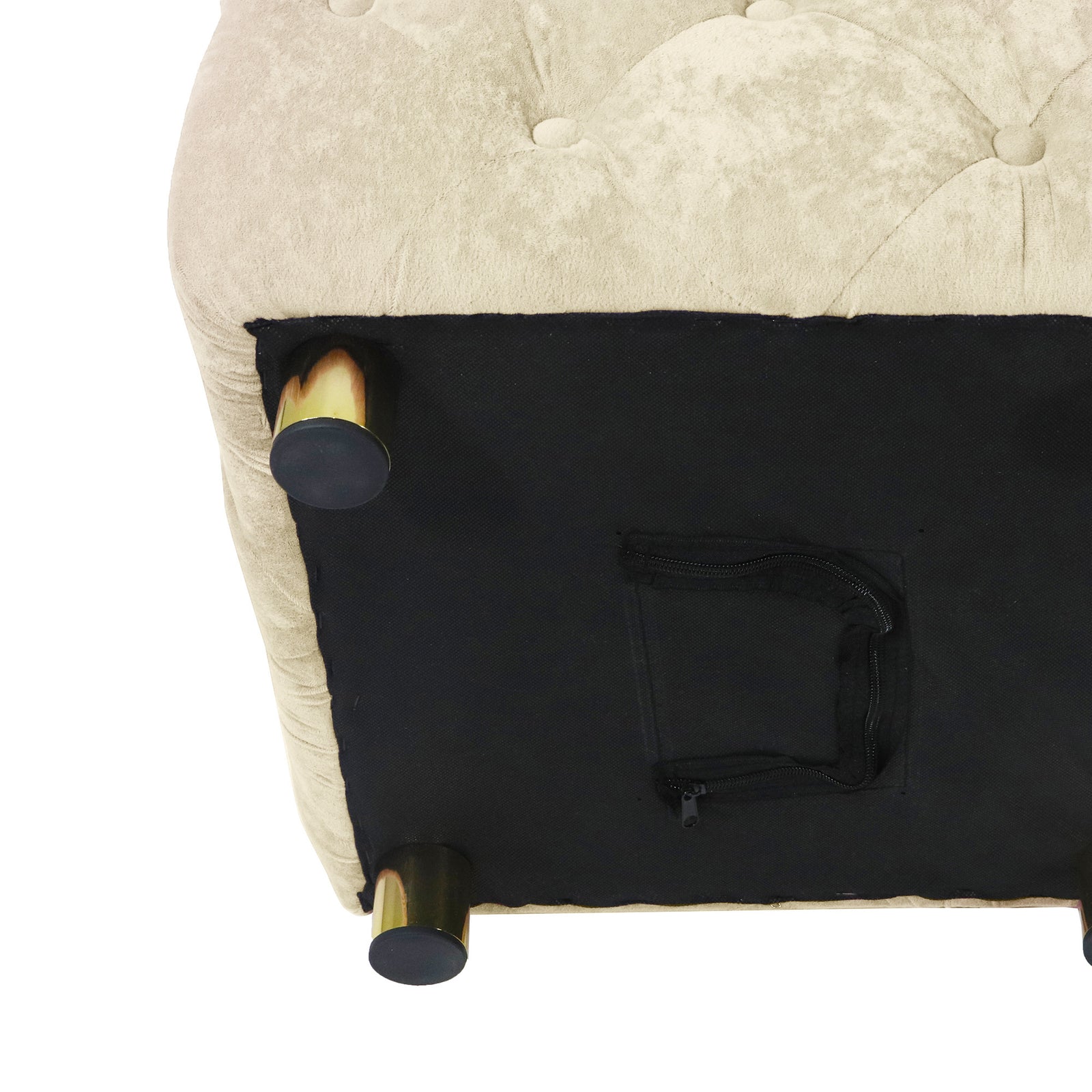 Beige Modern Velvet Upholstered Ottoman, Exquisite Small End Table, Soft Foot Stool,Dressing Makeup Chair, Comfortable Seat for Living Room, Bedroom, Entrance