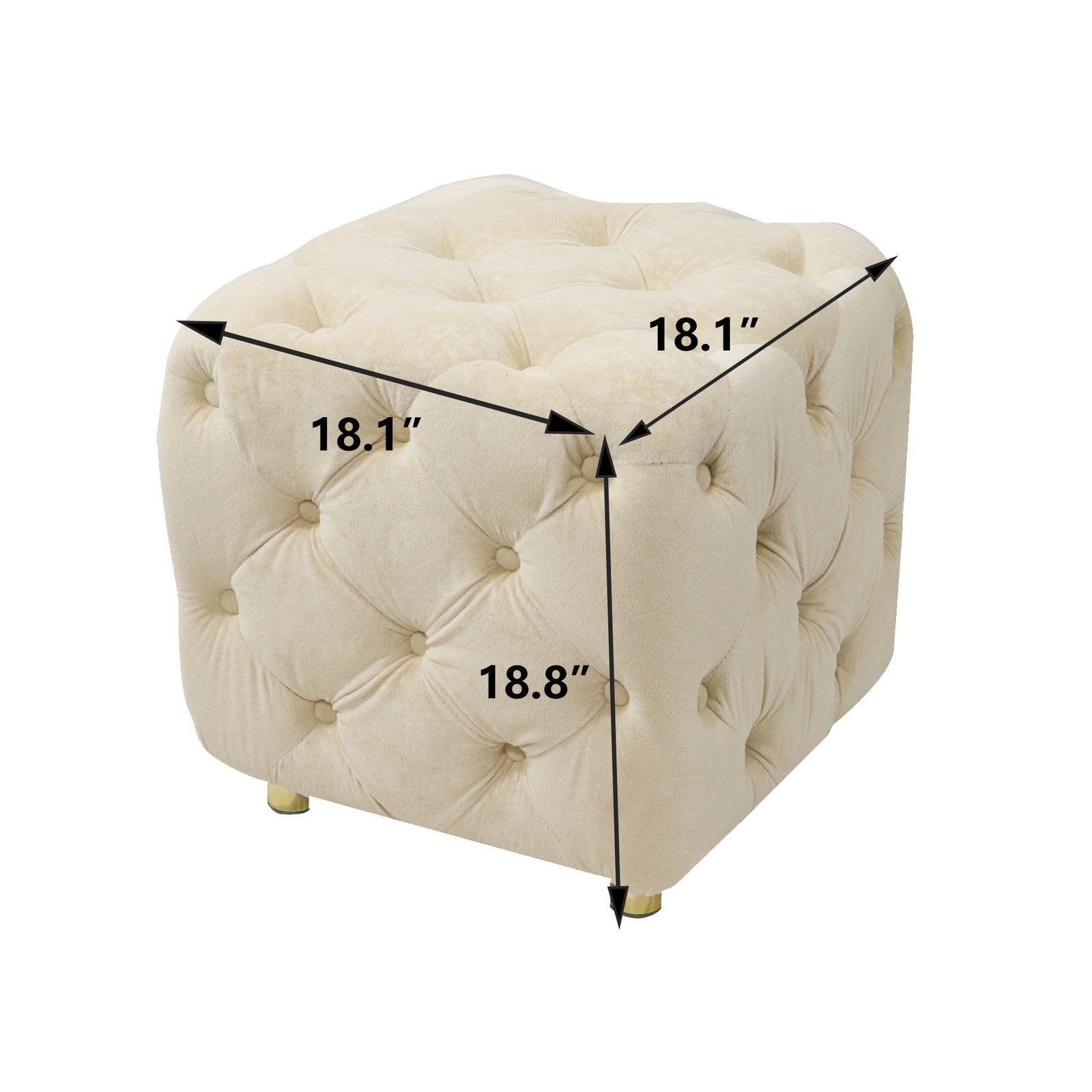 Beige Modern Velvet Upholstered Ottoman, Exquisite Small End Table, Soft Foot Stool,Dressing Makeup Chair, Comfortable Seat for Living Room, Bedroom, Entrance
